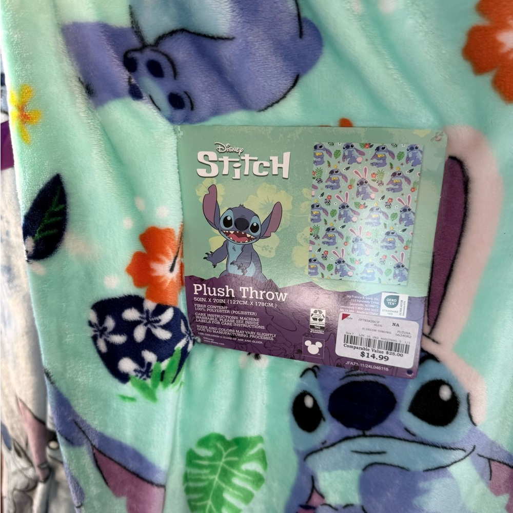 Disney Stitch Plush Throw - Blue and Green